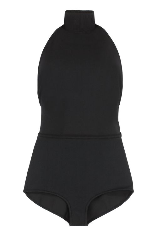 Apogeo Stand Collar Open-Back Knit Bodysuit