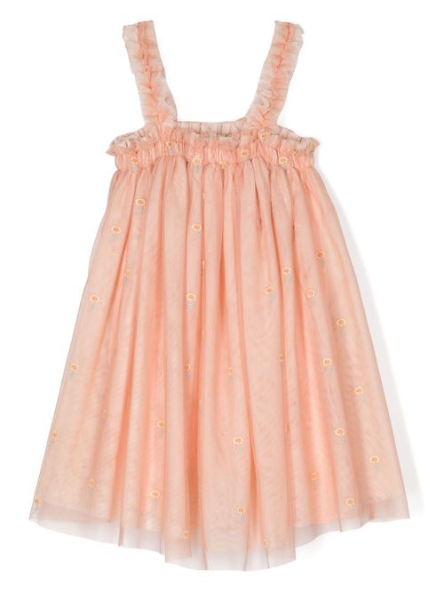 Stella McCartney Kids floral-embroidery mesh dress - ピンク