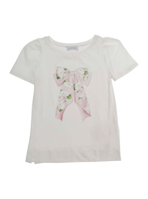 Rhinestone-Embellished Crew Neck T-Shirt — White
