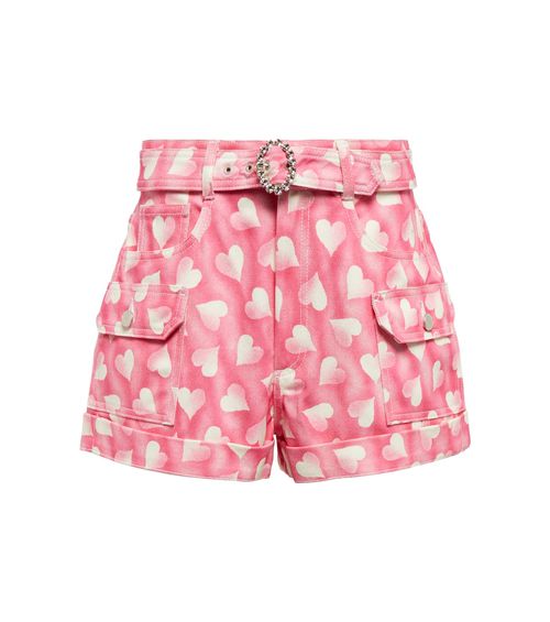 Heart print high-rise denim shorts