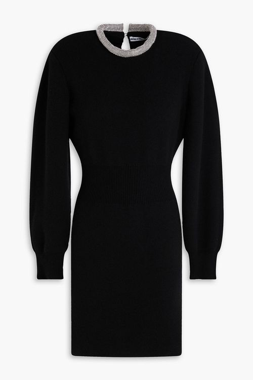 Crystal-embellished wool-blend mini dress - Black - S