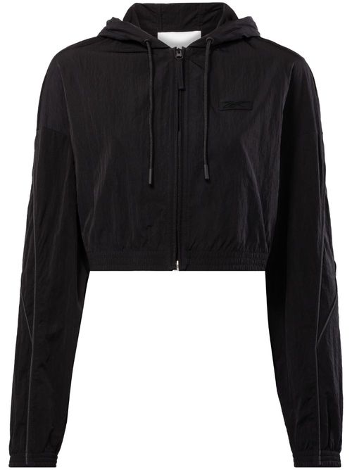 Hooded cropped track jacket - Black
