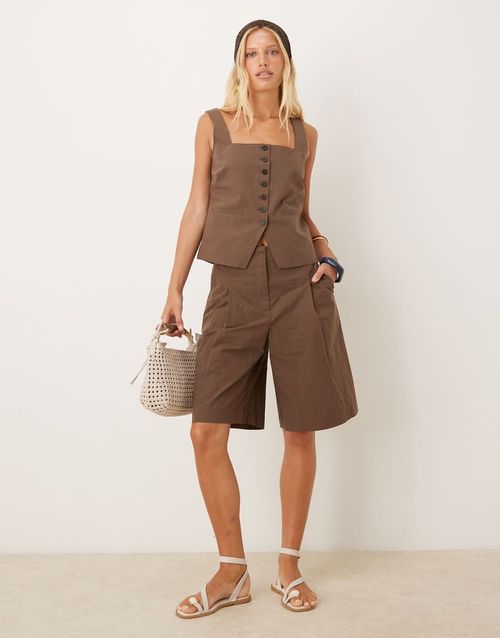 Tailored square neck waistcoat co-ord in brown