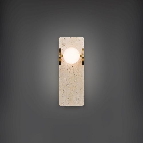 Beige Travertine Aged Brass LED Wall Sconce from the Okemo Collection