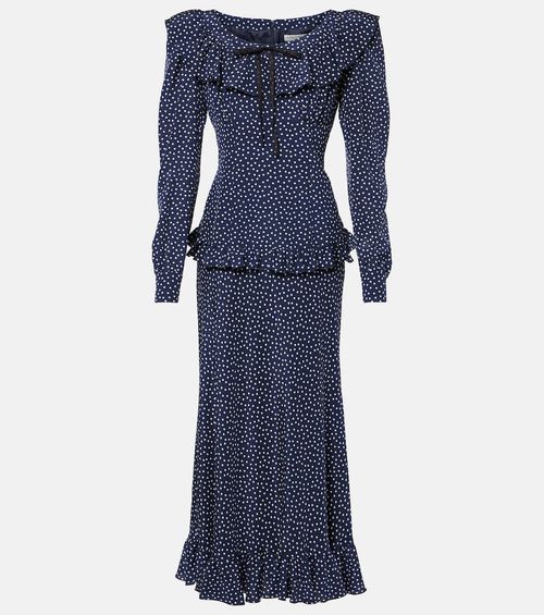 Polka-dot printed silk maxi dress