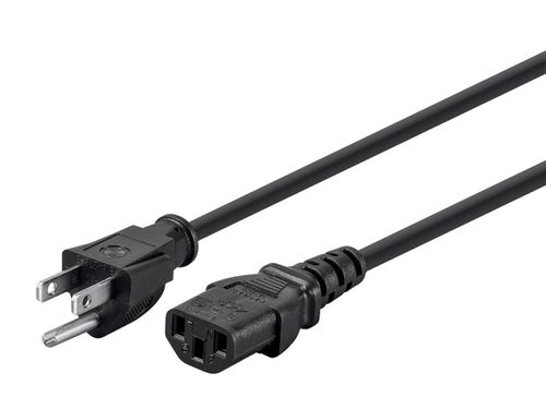 Power Cord - NEMA 5-15P to IEC 60320 C13, 18AWG, 10A/1250W, 3-Prong, Black, 25ft