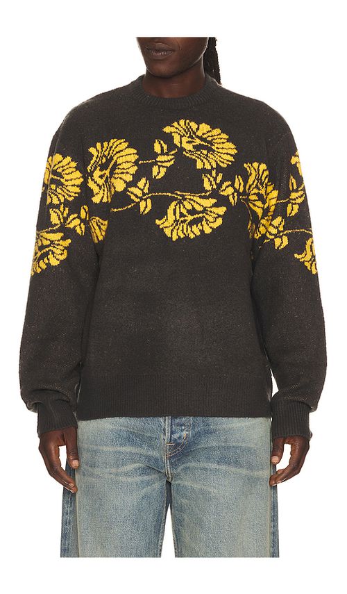 Critical Slide Peace Flower Crew Knit Sweater in Black. M. Also in S, XL/1X