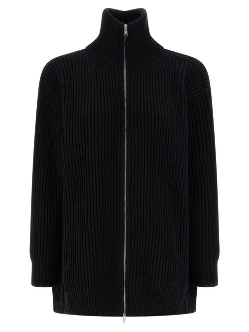 Ribbed Wool Knit Cardigan — Black