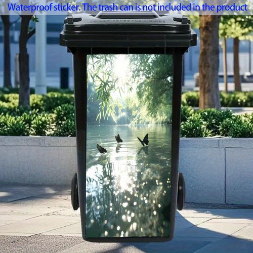 TEMU 3pcs Art Deco Vinyl Stickers, Self-adhesive Semi-, High-quality Outdoor Trash Can Decals For Home, Kitchen, Room Door & Wall Decor - Easy To