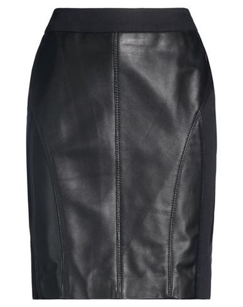 Woman Mini skirt Black Size 10 Sheepskin, Cotton, Elastane