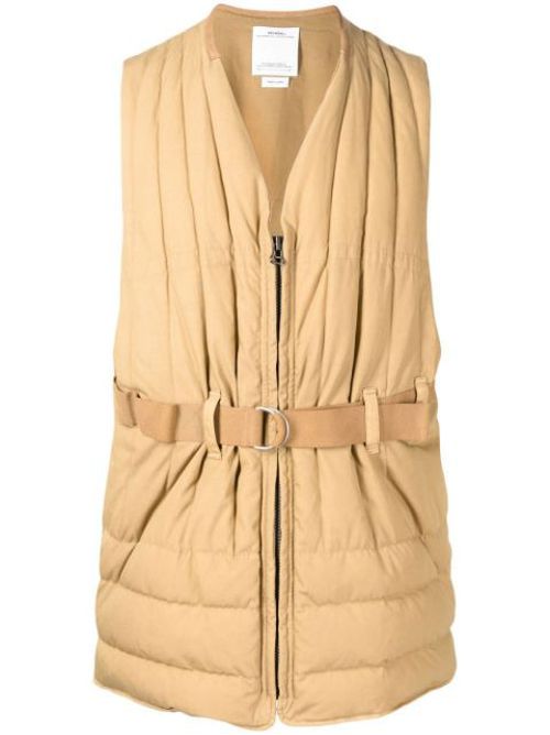 Padded belted v-neck gilet
