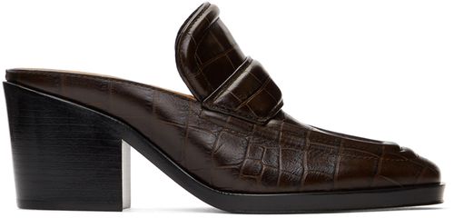 Brown Croc Heel Mules