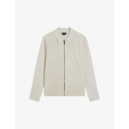 Mens Taupe Pieter Contrast-panel Knitted Suede Jacket