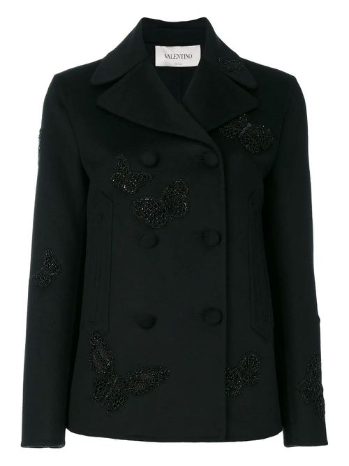 Valentino Garavani butterfly embroidered peacoat - Black