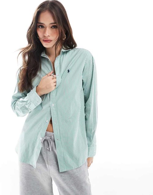 Striped logo shirt in green and white