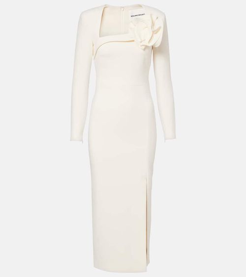 Floral-appliqué crêpe midi dress