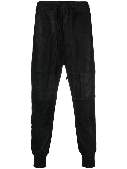 Poke drawstring-waist leather trousers - Black