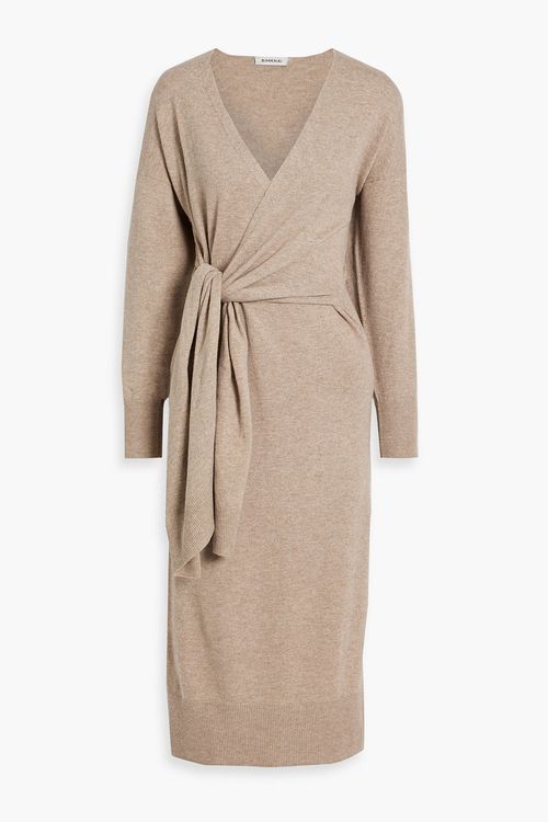 Skyla wrap-effect knitted midi dress - Neutral - XS