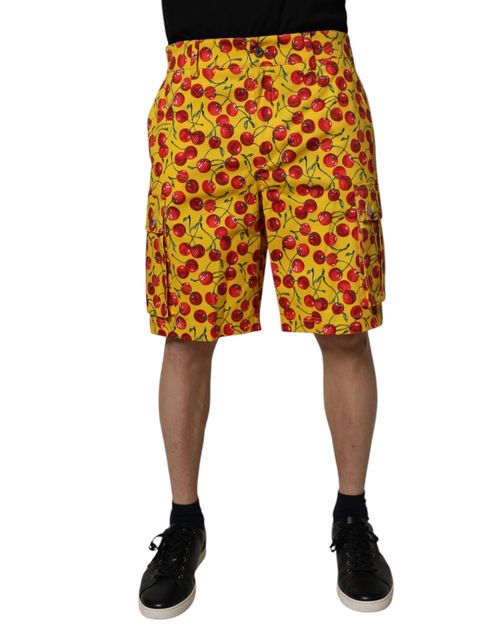 Cherry-Print Cotton Bermuda Shorts — Yellow
