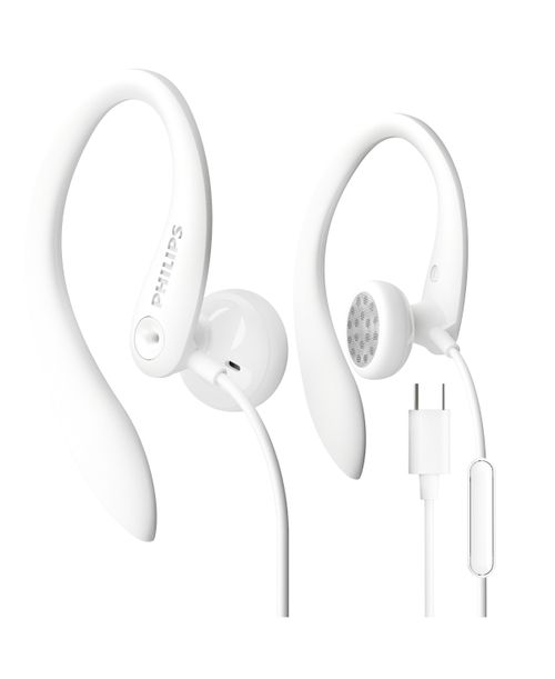 Usb-c Wired Earbuds with Microphone, Secure Fit Over-Ear Sport Earhook Wired Open Ear Headphones for Running and Gym - White