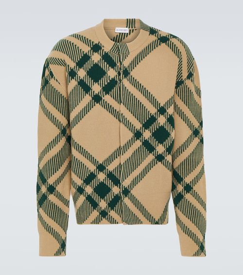 Check wool-blend cardigan