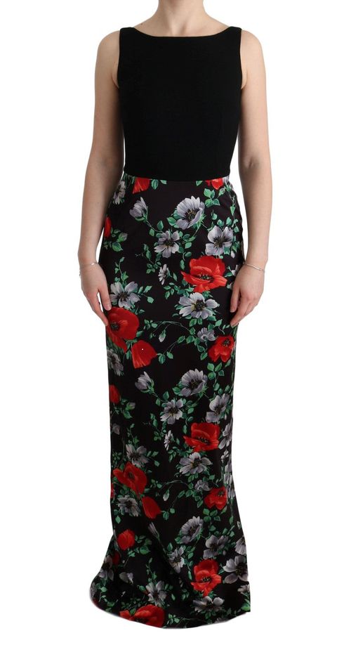 Floral Print Stretch Sheath Dress — Black
