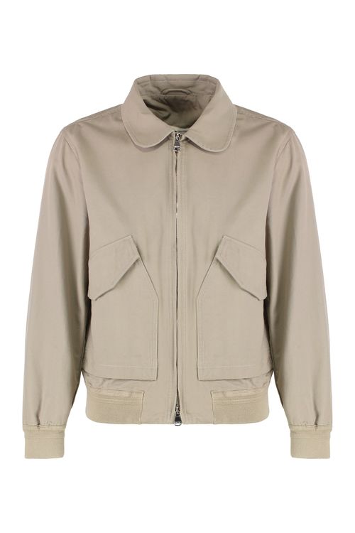 Cotton Bomber Jacket with Ribbed Knit Cuffs