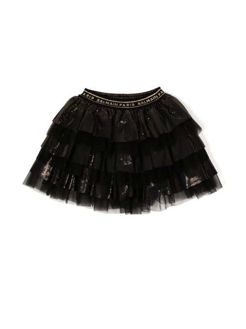 Logo-waistband tiered tutu skirt - Black