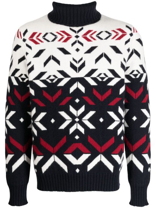 Roll-neck intarsia-knit jumper - White