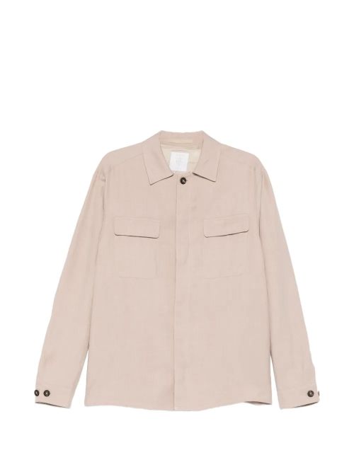 Polo-Collar Goat Skin Shirt Jacket — Beige