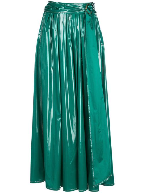 Belted long A-line skirt - Green