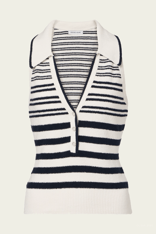 Meera Knit Tank Top in White Navy