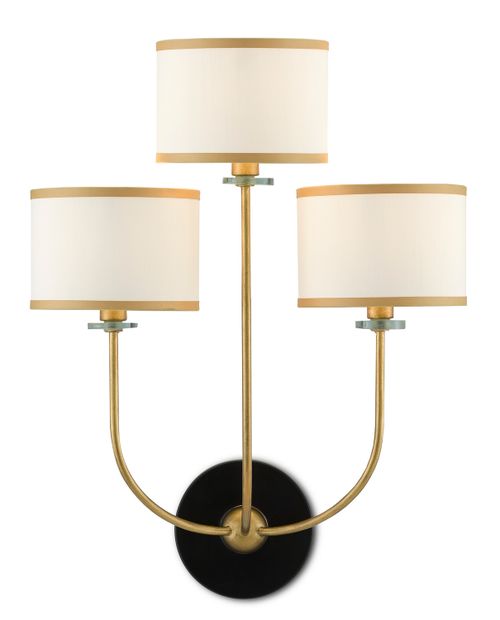 Croydon 3-Light Wall Sconce in Brass with Satin Black with White