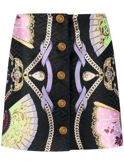 Graphic-print Medusa Head button skirt - Black