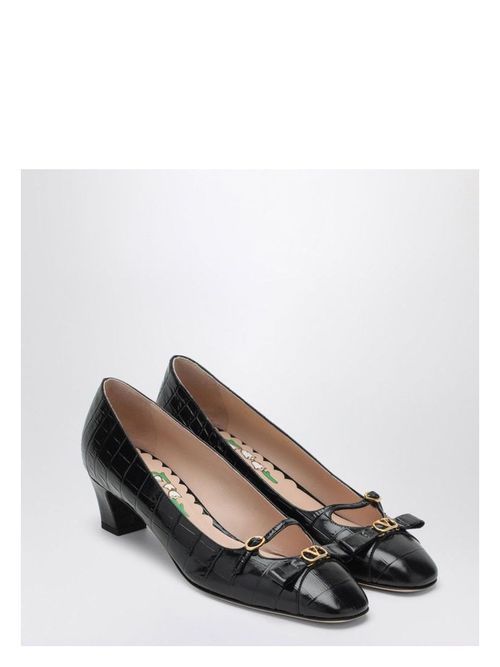 Valentino Garavani Women's Bowow Crocodile-Effect Pump in Black | Size 41 | 6W2S0LD2HUR Color 0NO