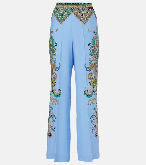 Floral silk crêpe de chine wide-leg pants