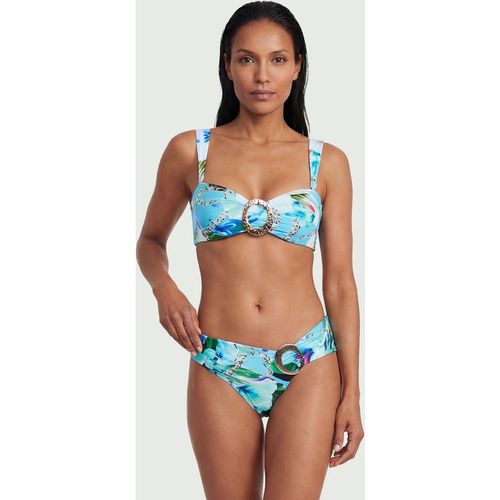 Karen Millen Womens Chain Print Metal Trim Detail Bikini Bottoms - Blue Nylon - X-Sma