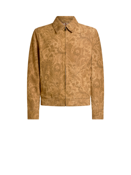 Suede Jacket With Floral Paisley Motif And Zip