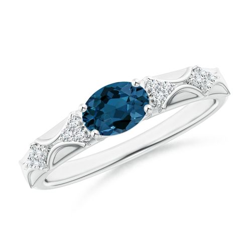 Angara 0.95 Carat Oval London Blue Topaz Vintage Style Ring with Diamond Accents in Silver