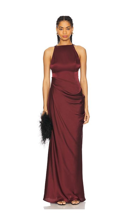 Ceren Ocak Satin Dress in Burgundy.  XS. Also in