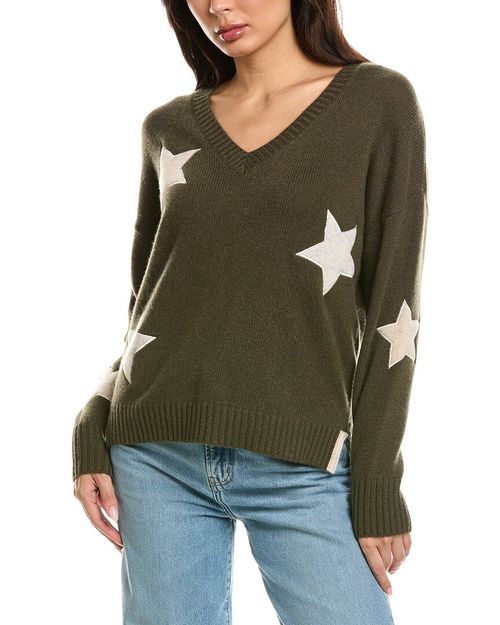 Perrie Patch Star V-Neck Cashmere Sweater