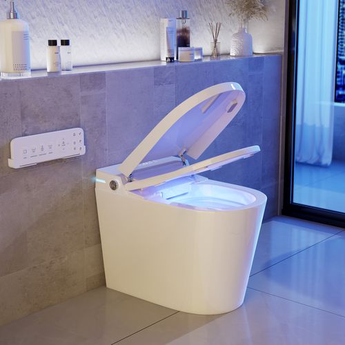 Compact Smart Bidet Toilet with Auto Open/Close Lid Built-in Tank Automatic Flushing and UV Sterilization