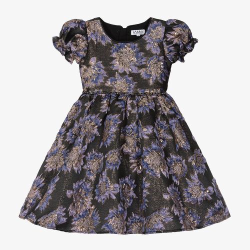 Girls Black Jacquard Floral Dress