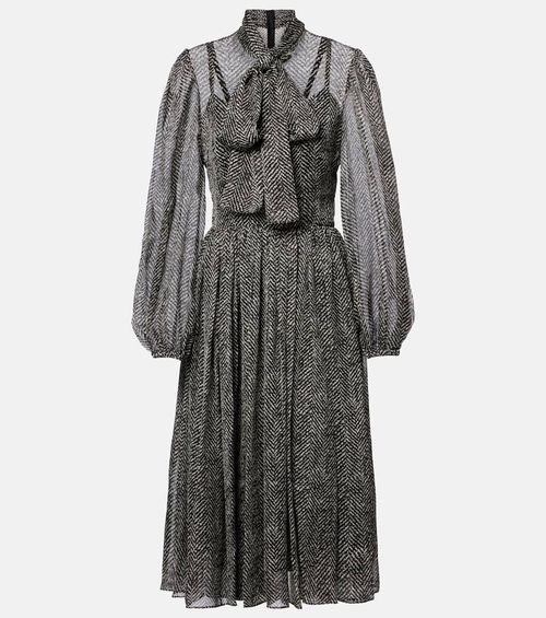 Chevron tie-neck silk-blend midi dress