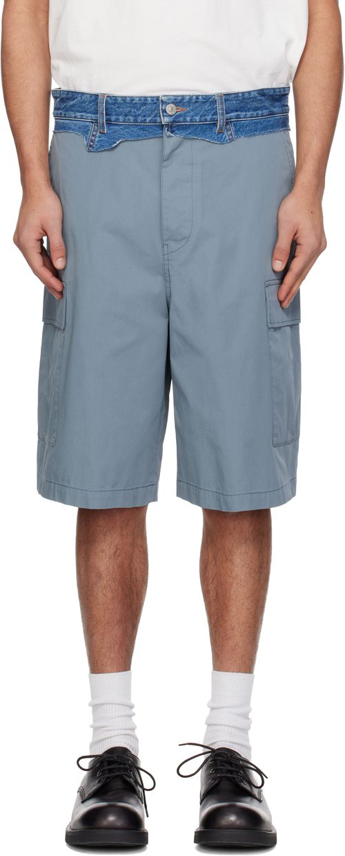 Gray Denim Waistband Cargo Shorts