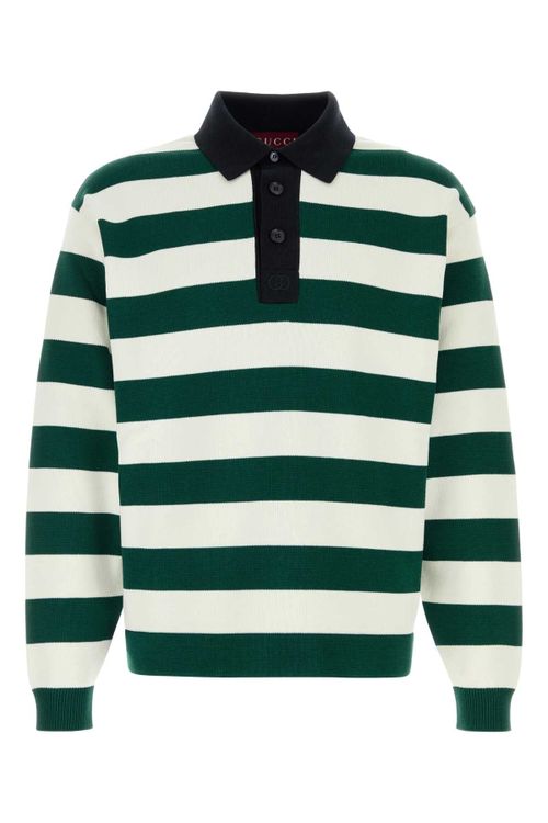 Striped Silk-Blend Polo Shirt — Green