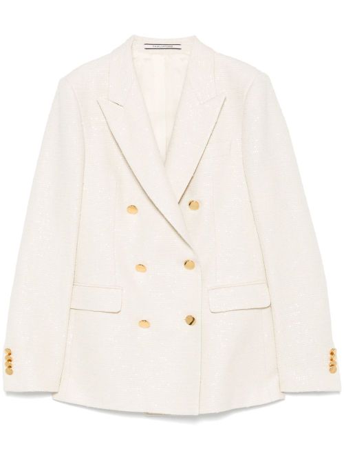 Double-Breasted Cotton Blend Blazer — Ecru