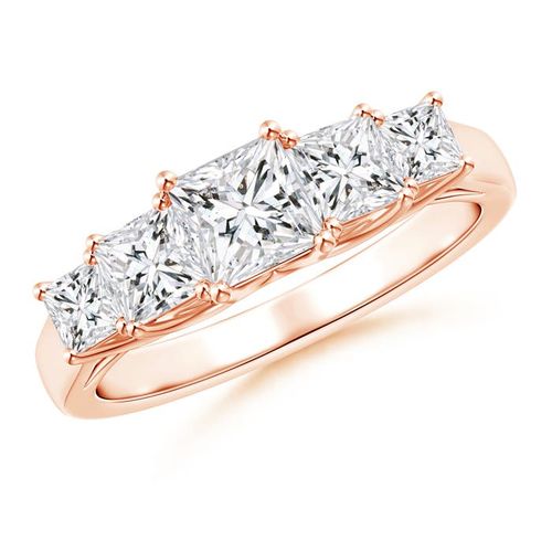 Angara 0.52 Carat Graduated Princess-Cut Trellis Diamond Five Stone Ring in 14K Rose Gold