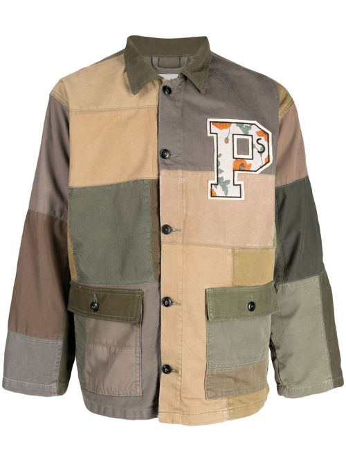 Logo-patch cotton military jacket - Brown