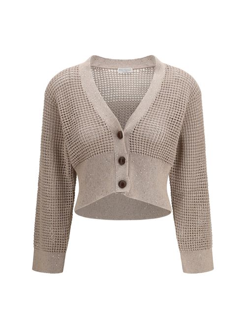 Sequined Mesh Cardigan — Beige